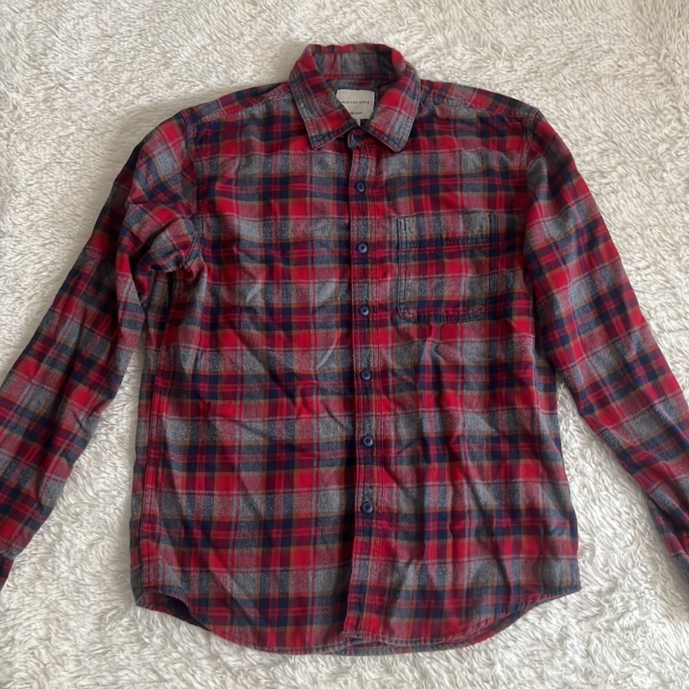American Eagle Mens Shirt - AE Plaid Shirt - Super Soft - small |A10